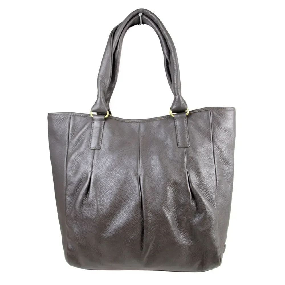 LARGE Cole Haan GRAY GENUINE LEATHER TOTE TOP HANDLES SHOULDER BAG HANDBAG PURSE